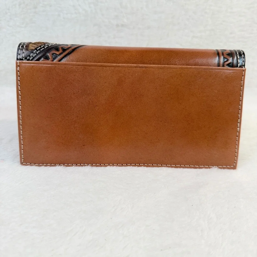 Cody James Mens Embossed Hairon Rodeo Wallet Brown Leather Southwestern NEW
